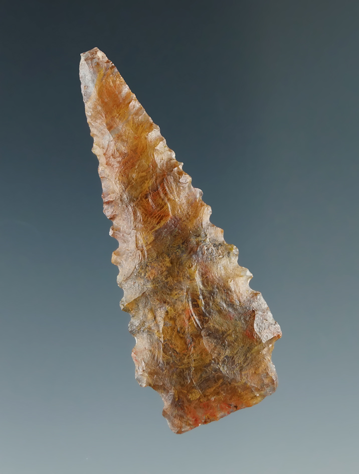 1 13/16" Dart Point made from Orange and Brown Agate found in North Eastern Arizona.