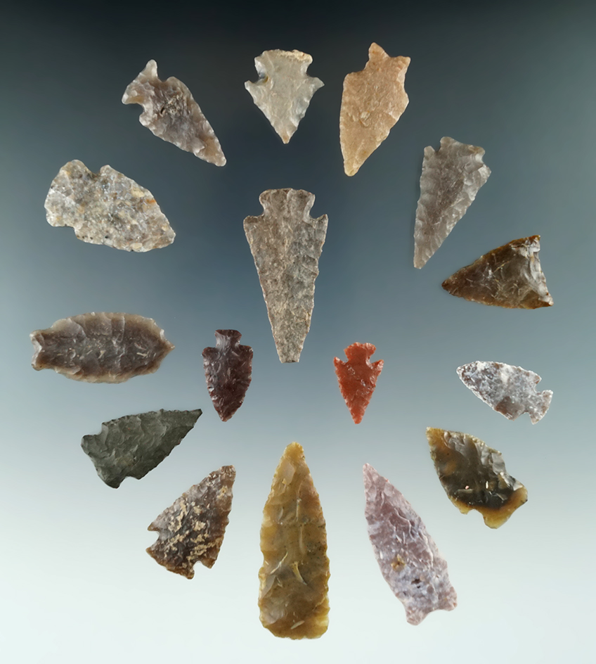 Group of 16 arrowheads found in Wyoming, largest is 2".