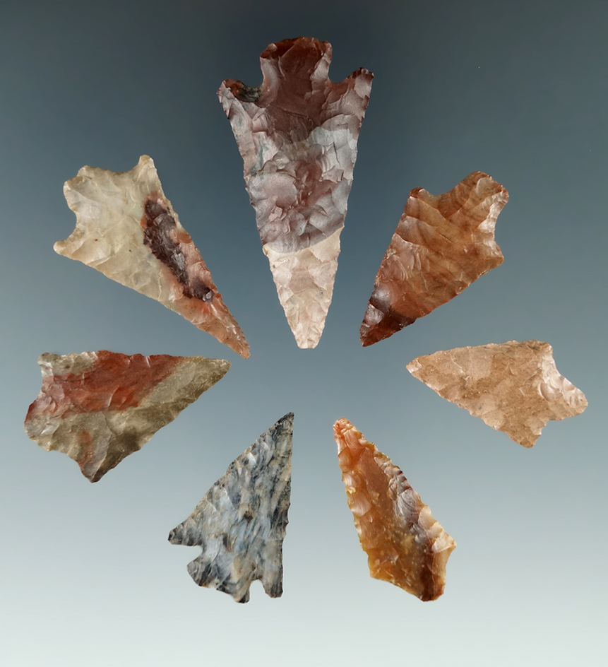 Set of seven artifacts found near the Columbia River, largest is 2".