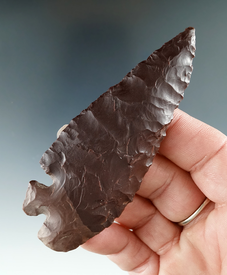 3 9/16" Corner Tang Knife made from Two Toned Brown and Purple Flint. Laramie Co., Wyoming.