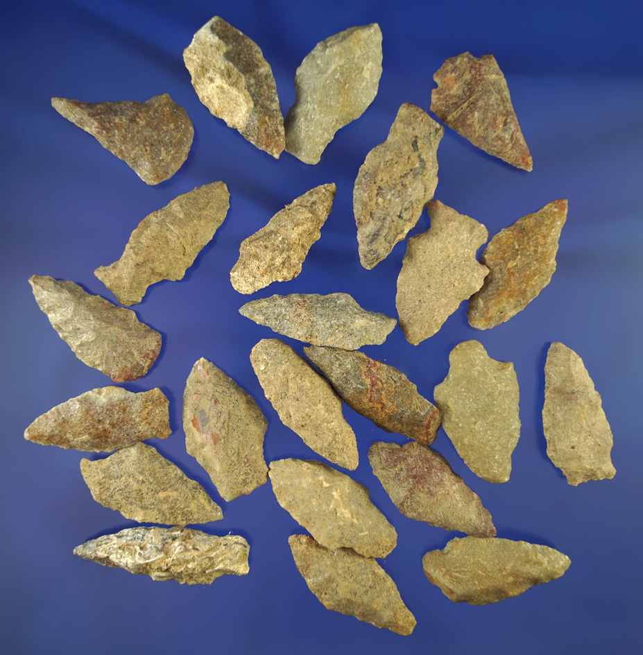 Group of 23 assorted arrowheads found in New Jersey, largest is 1 3/4".