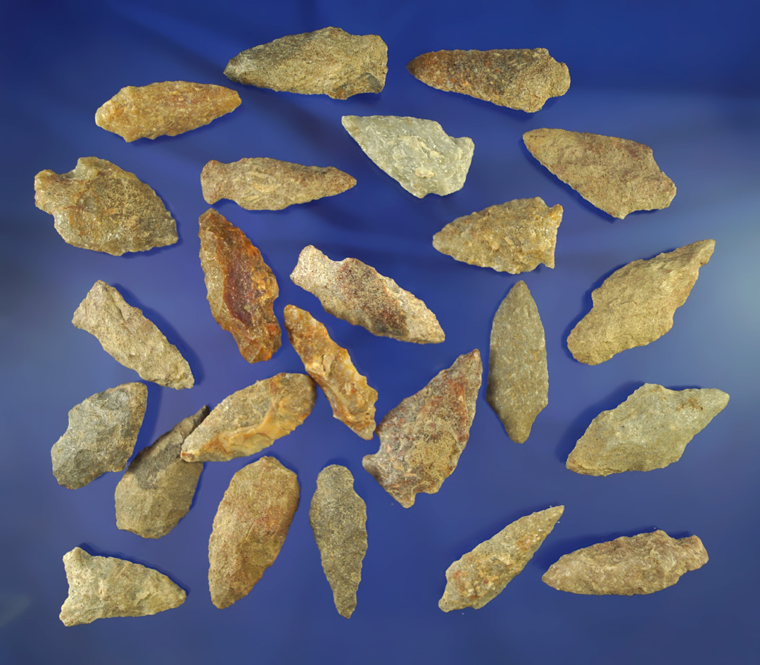 Group of 24 assorted arrowheads found in New Jersey in good condition, largest is 2".