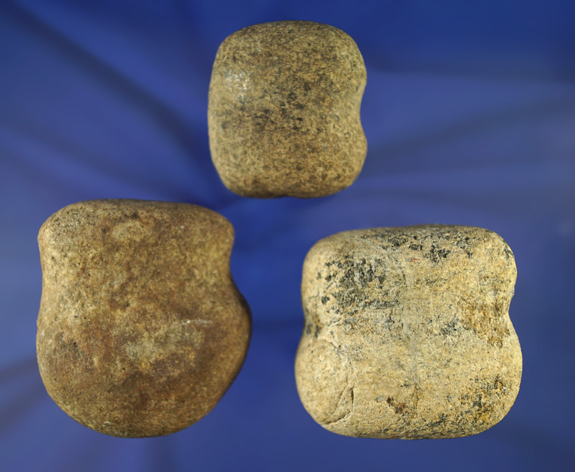 Set of three nice grooved Hammerstones found in Ohio, largest is 2 5/8" long.