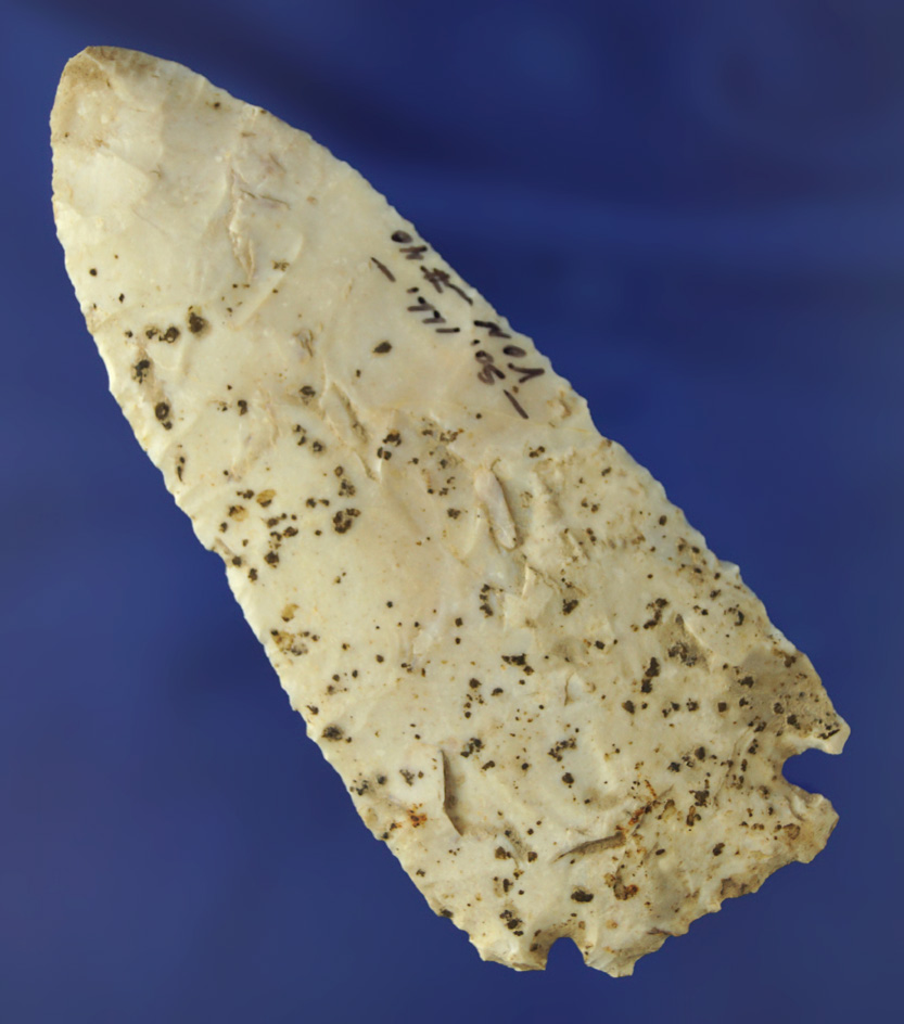 Thin and well flaked 3 13/16" Archaic Cornernotch Knife found in southern Illinois