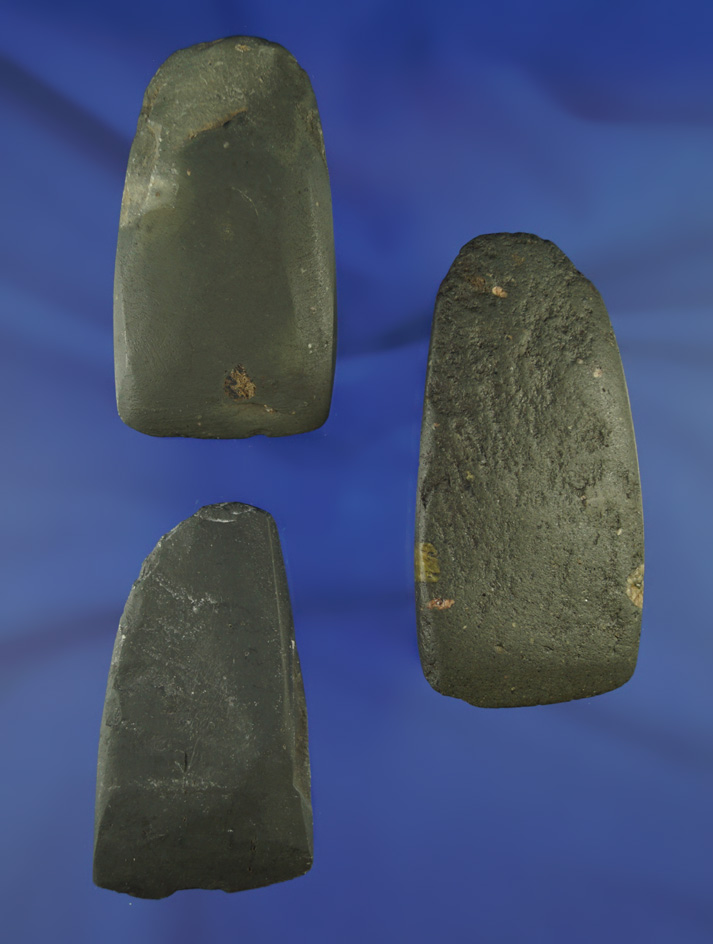 Set of three Celts in nice condition, largest is 3 3/16" collected prior to 1950 found in Michigan.