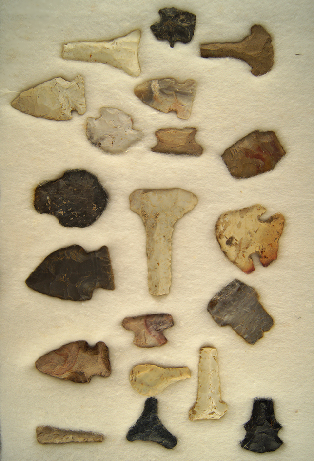 Group of assorted Arrowheads Drills and Scrapers found in Ohio. Largest is 2 1/4".