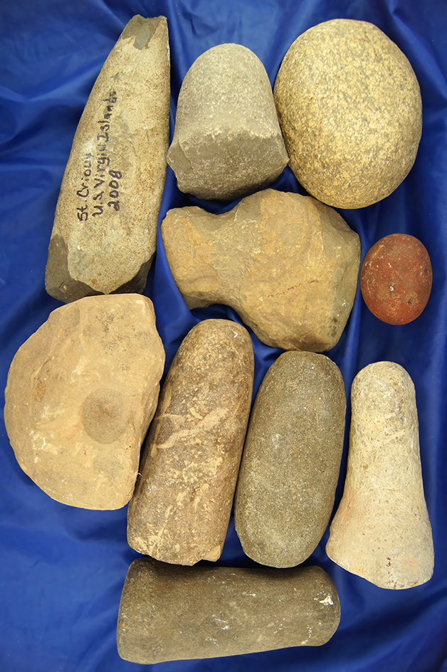 Group of 10 assorted field found stone artifacts including Axes, Pestles and Celts.
