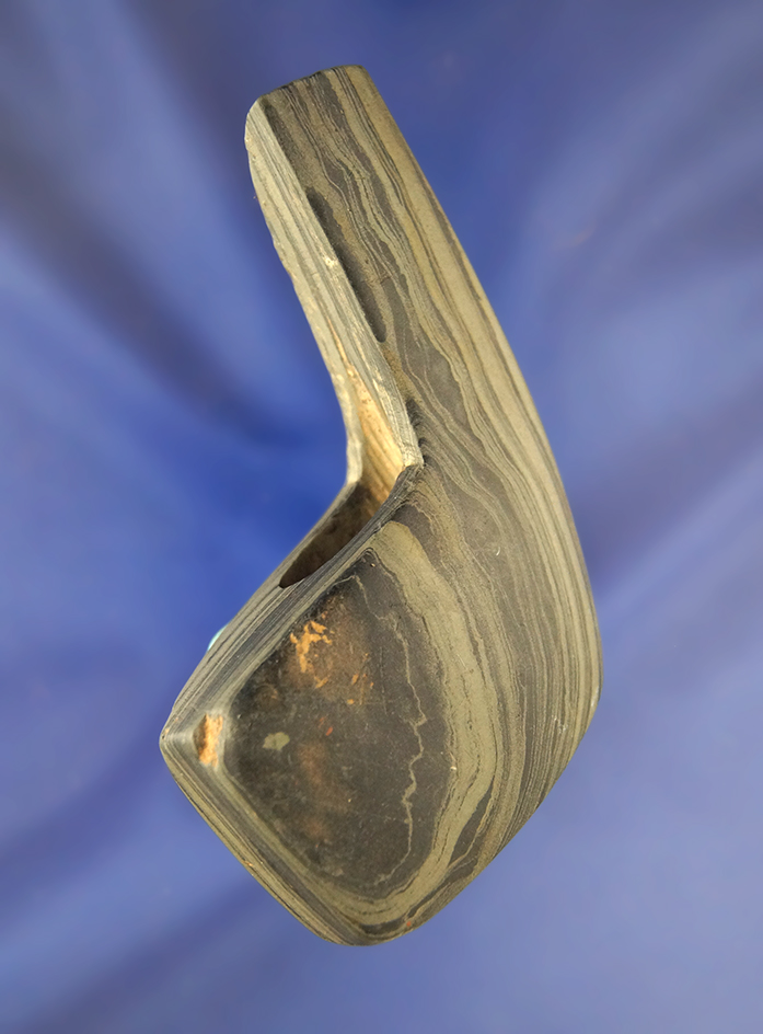 3 1/4" Banded Slate Geniculate Bannerstone found in Franklin Co., Ohio. Pictured.