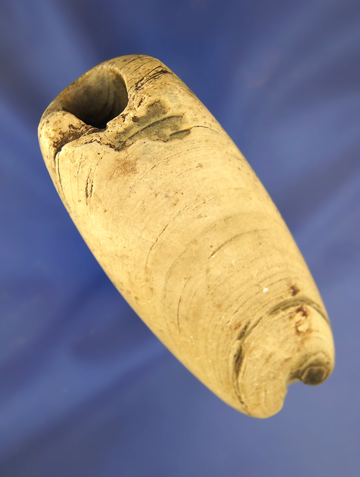 Heavily patinated 3 3/4" banded slate Tubular Bannerstone found in Ohio.