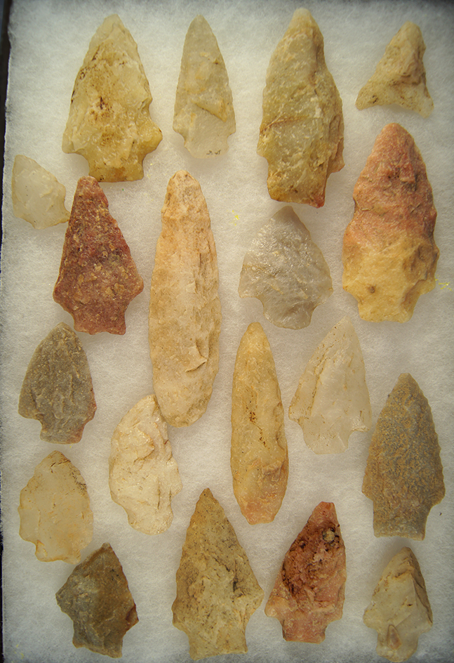 Set of 19 Quartz Artifacts found in the Southern United States. Largest is 4 1/8".