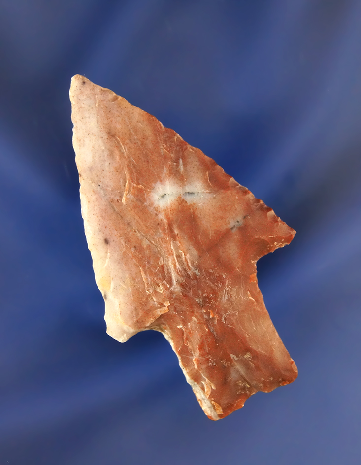 Beautifully colored material on this 2 1/4" Stemmed Dart Point found in Texas.