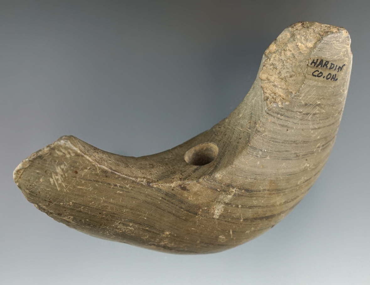 4 1/4" Lunate Bannerstone found in Hardin Co., Ohio. Old damage to both tips is easily restorable