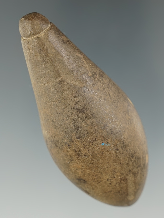 Pictured! 3" Grooved Hardstone Plummet found in Clinton Co., Ohio. Excellent condition. Bennett COA.