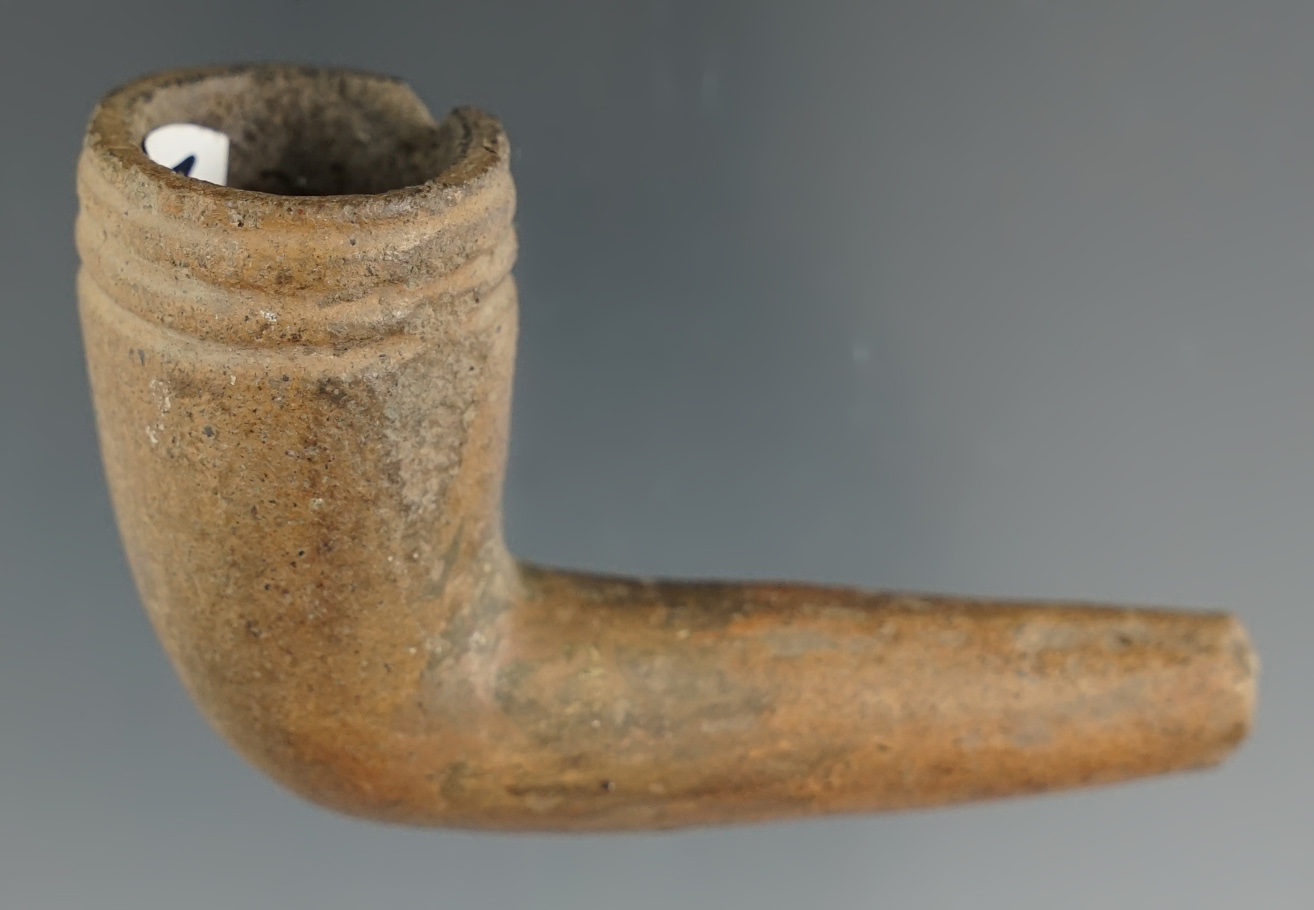 Early Iroquois Miniature 2 1/2" Ring Bowl Pipe with restoration to the elbow. Found in New York.