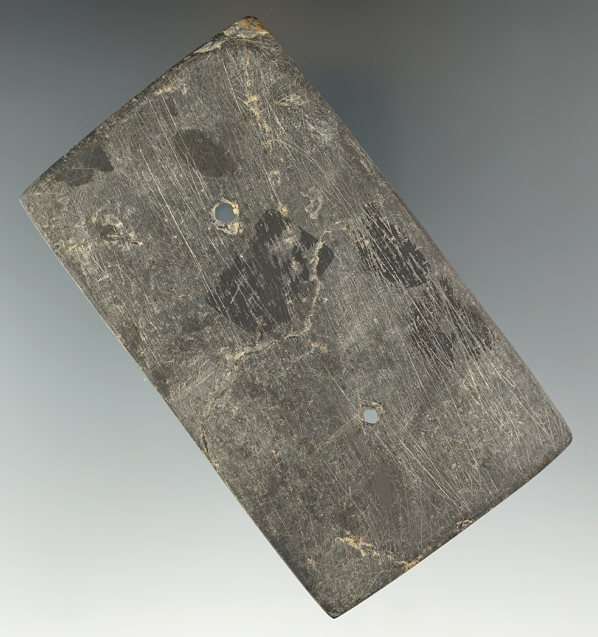4 1/16" Black Slate Rectangular Gorget with great age on surface. . Ex. William Waigle.