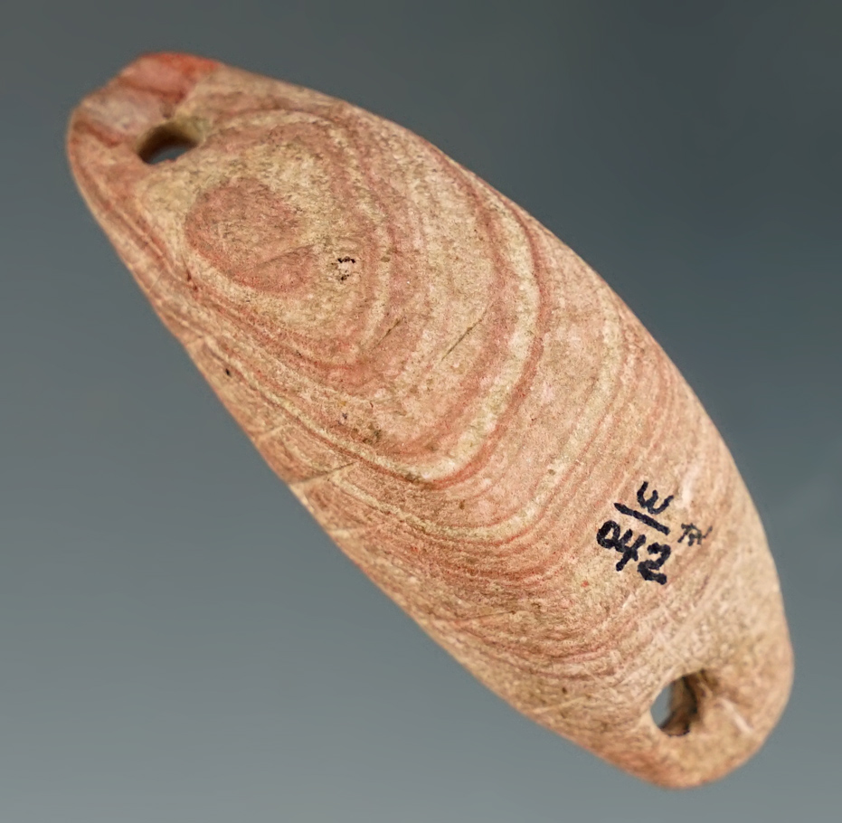 2 18" Nicely engraved Miniature Drilled Boatstone found in Florence Alabama. Pictured