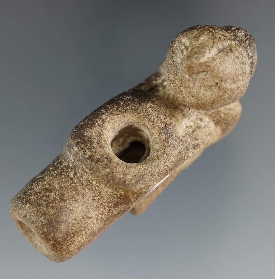 Rare! 2 5/16" Seated Human Effigy Ft. Ancient pipe Found in Miamisburg, Ohio in 1921.