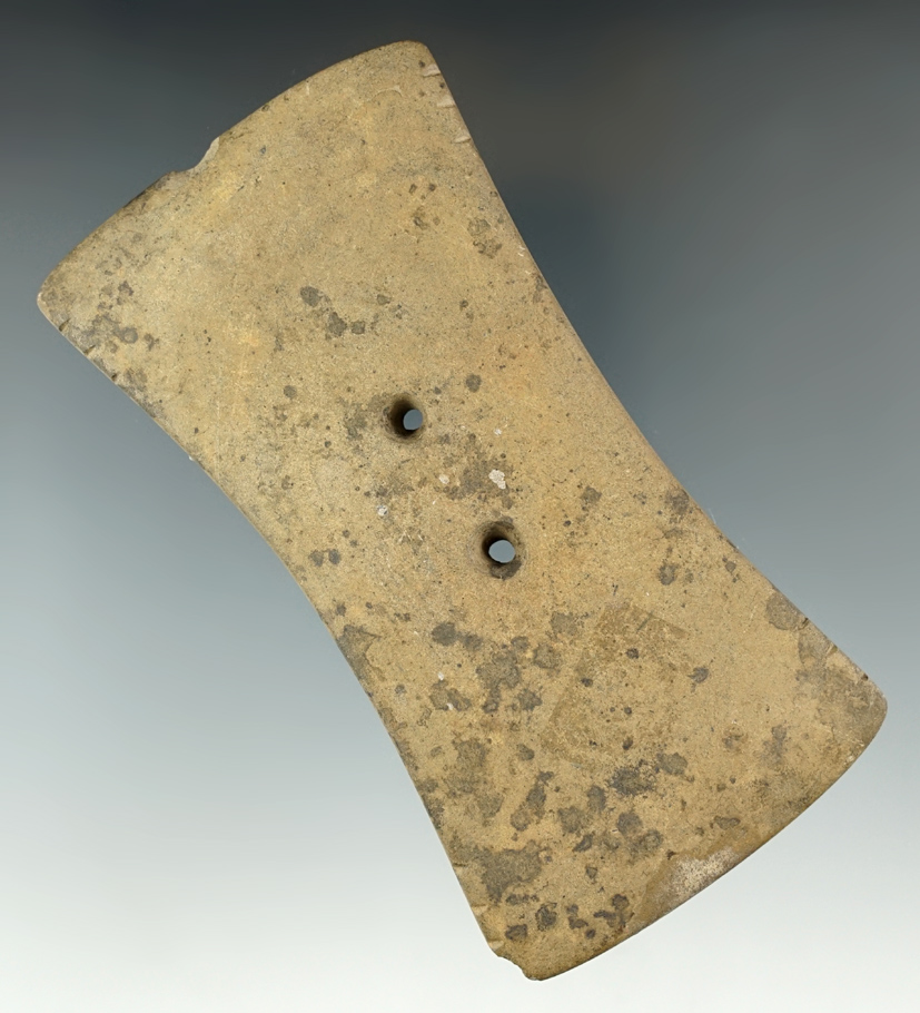 Heavily patinated 4 3/4" Bi-Concave Adena Gorget with tally marks on two sides. . Ex. Waigle.