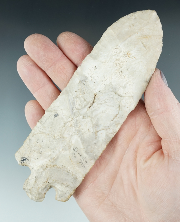 Large! 6" Basal Notch Knife found in Lincoln County Missouri.  . Ex. William Waigle.