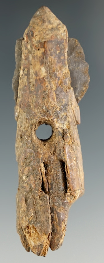 2 11/16" Rare style Inuit Ivory Harpoon Toggle with original flaked flint insets, found in Alaska.