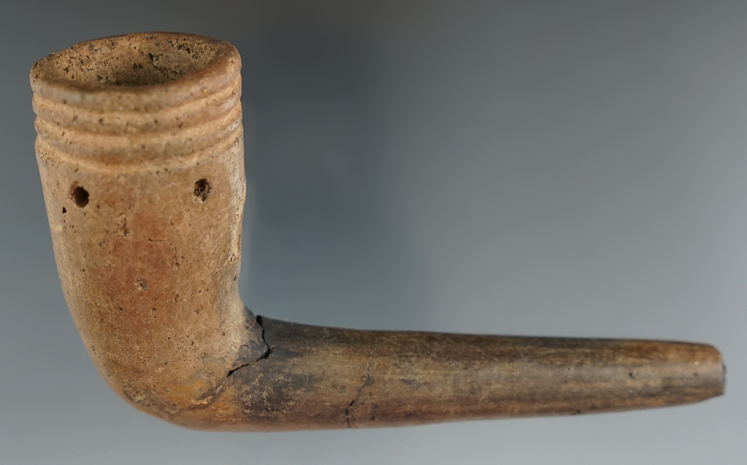 4 5/8"  Ring Bowl Iroquois Clay Pipe found in Simcoe Co., Ontario, Canada. Broken and mended