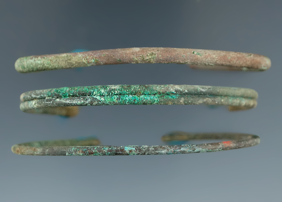 Set of three Copper Bracelets, largest is 2 1/2" wide. Found in New York.