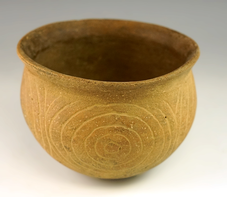 5" Wide by 3 1/2" tall Caddo Jar with some restoration found by Arnold Moore in Clark Co., AR.