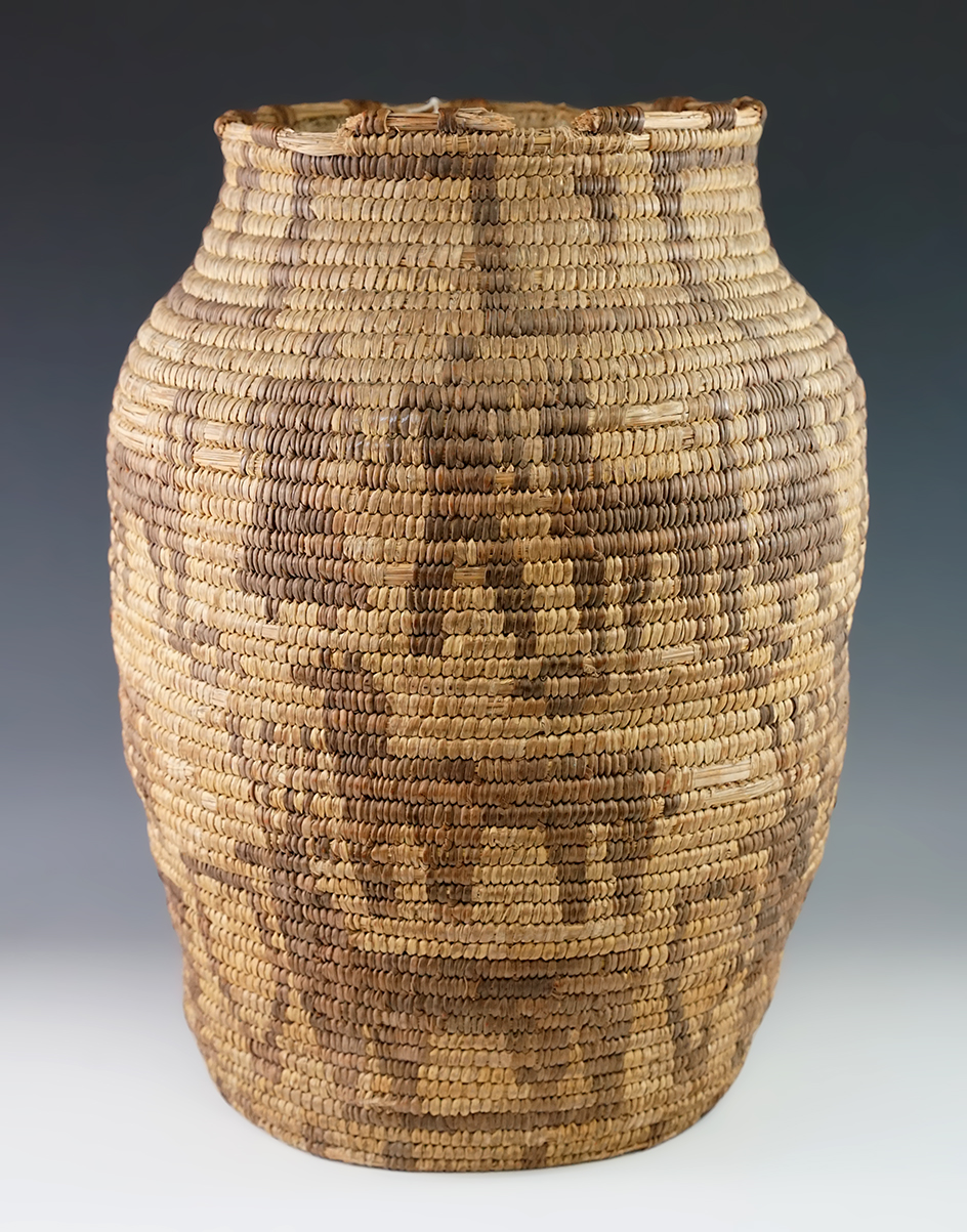 Exceptionally large! 15 1/4" Apache Basket with 20 human and animal figures!