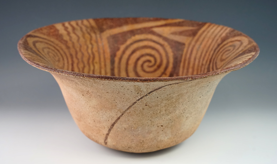 Rare and scarce! large, 12 1/4" wide Hohokam flared rim bowl with nice interior paint - Arizona.