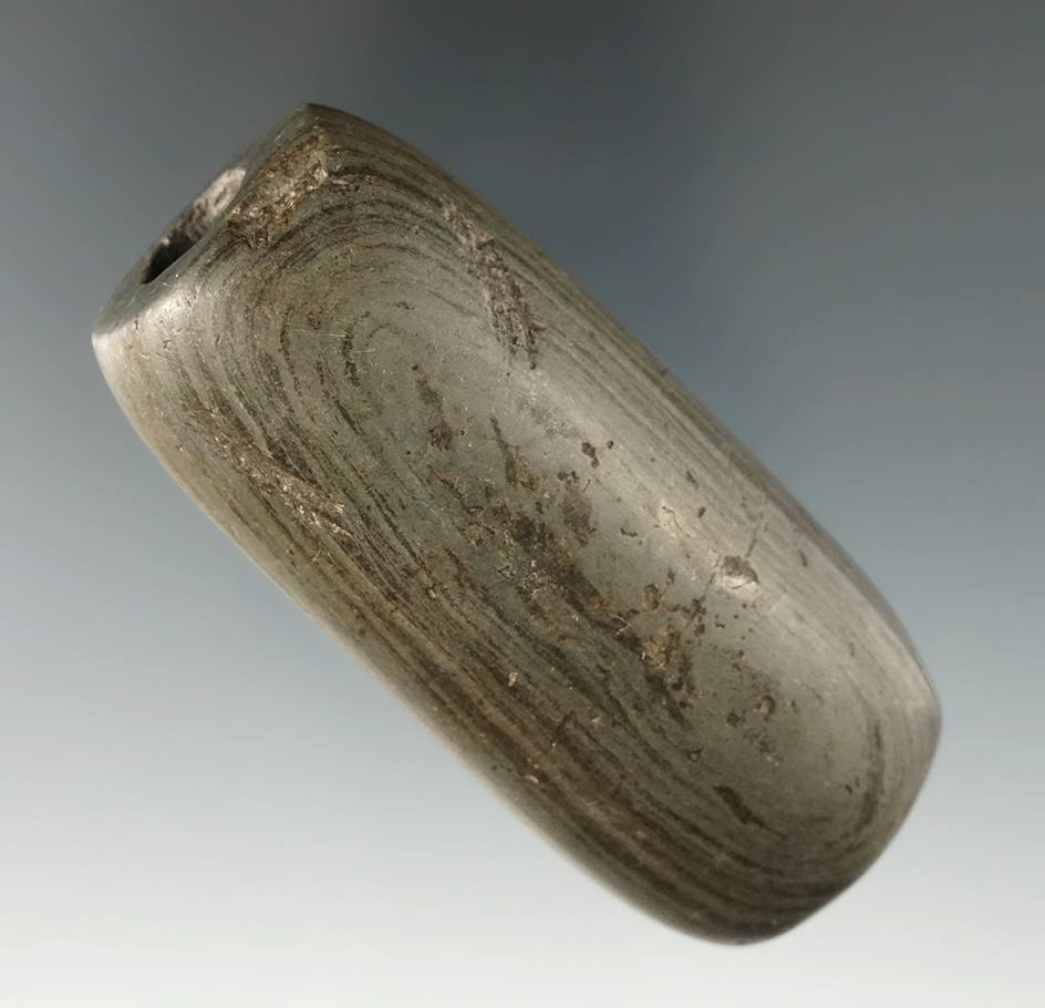 3" Tube Bannerstone found near Greencamp, Marion Co., Ohio.  Ex. Art Green, Jane Acker.