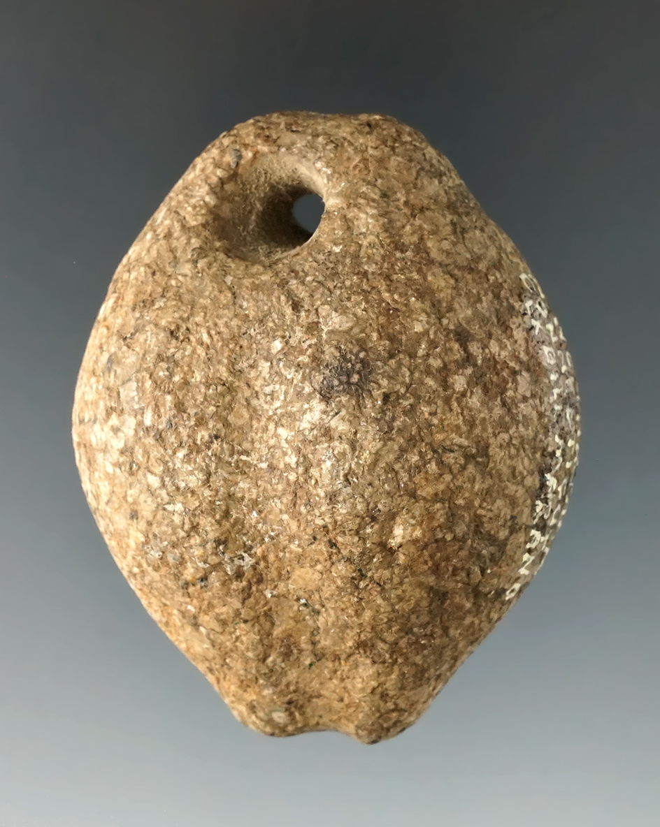 2 3/8" Grooved and drilled Phallic Plummet found northwest of Haddam, Connecticut