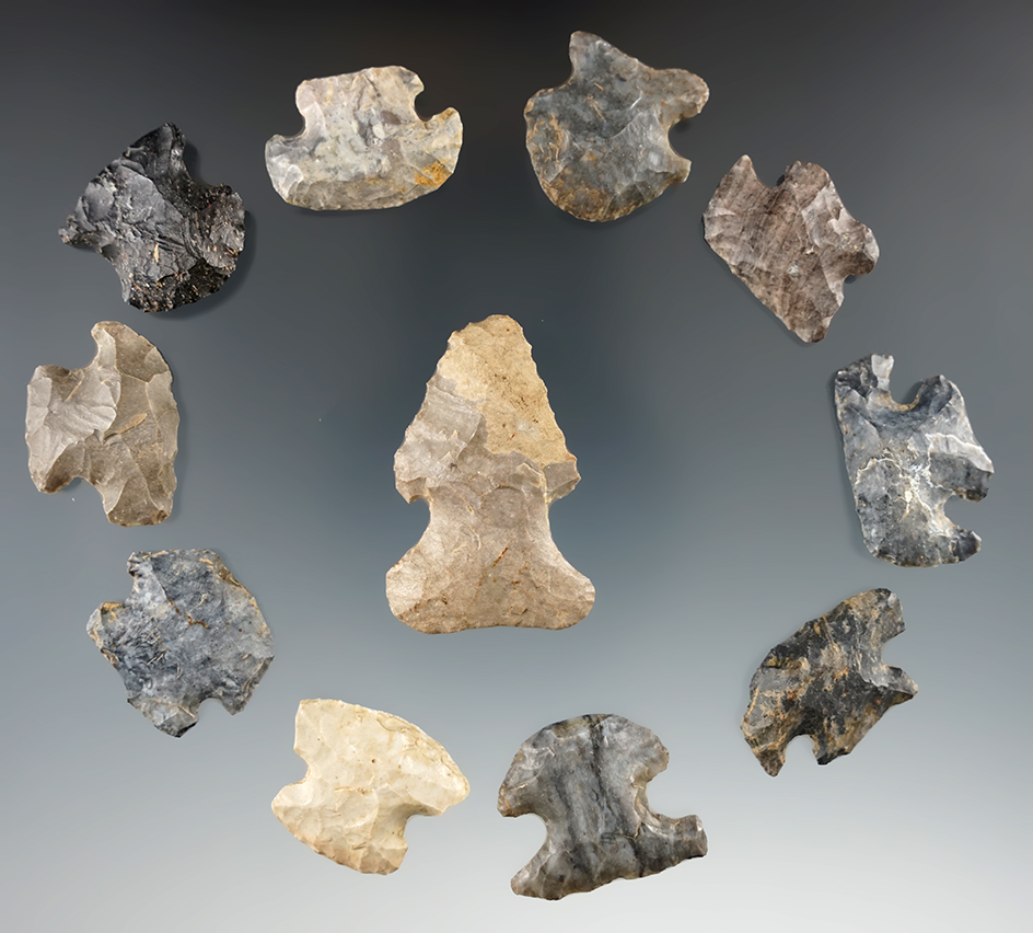 Group of 11 Hafted Scrapers found in Ohio, largest is 1 3/4".