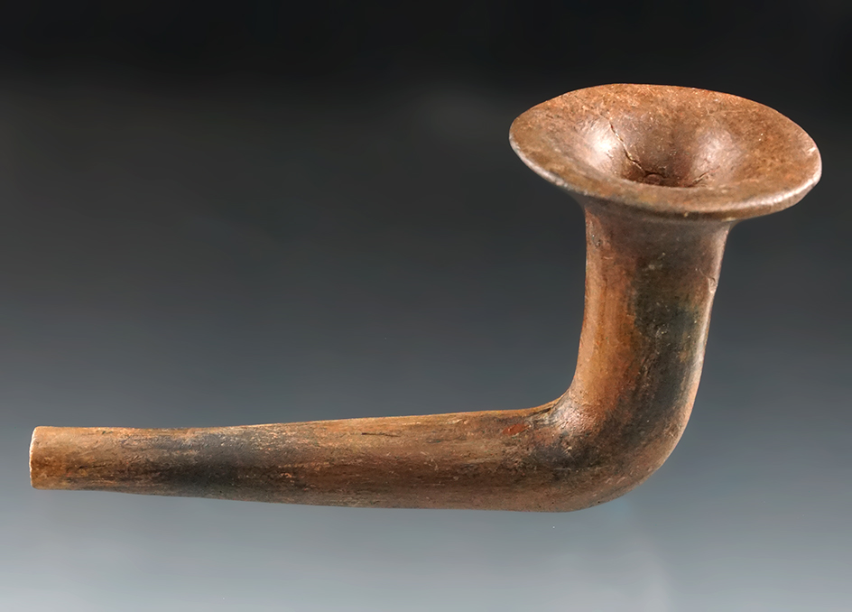 4 3/4" Iroquois Trumpet Pipe with heavy restoration to the bowl and stem areas. Canada