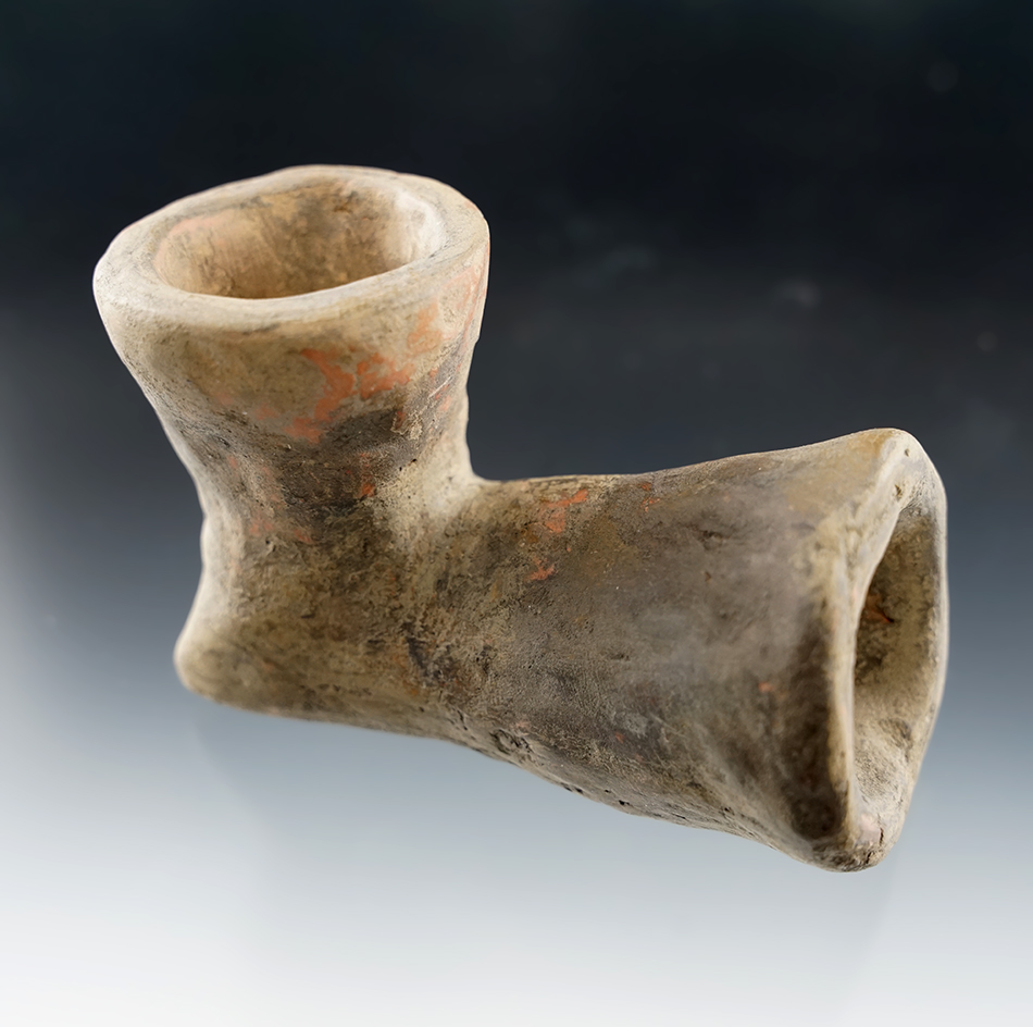 3 3/8" Mississippian Elbow Pipe found in Poinsett Co., Arkansas. Some restoration