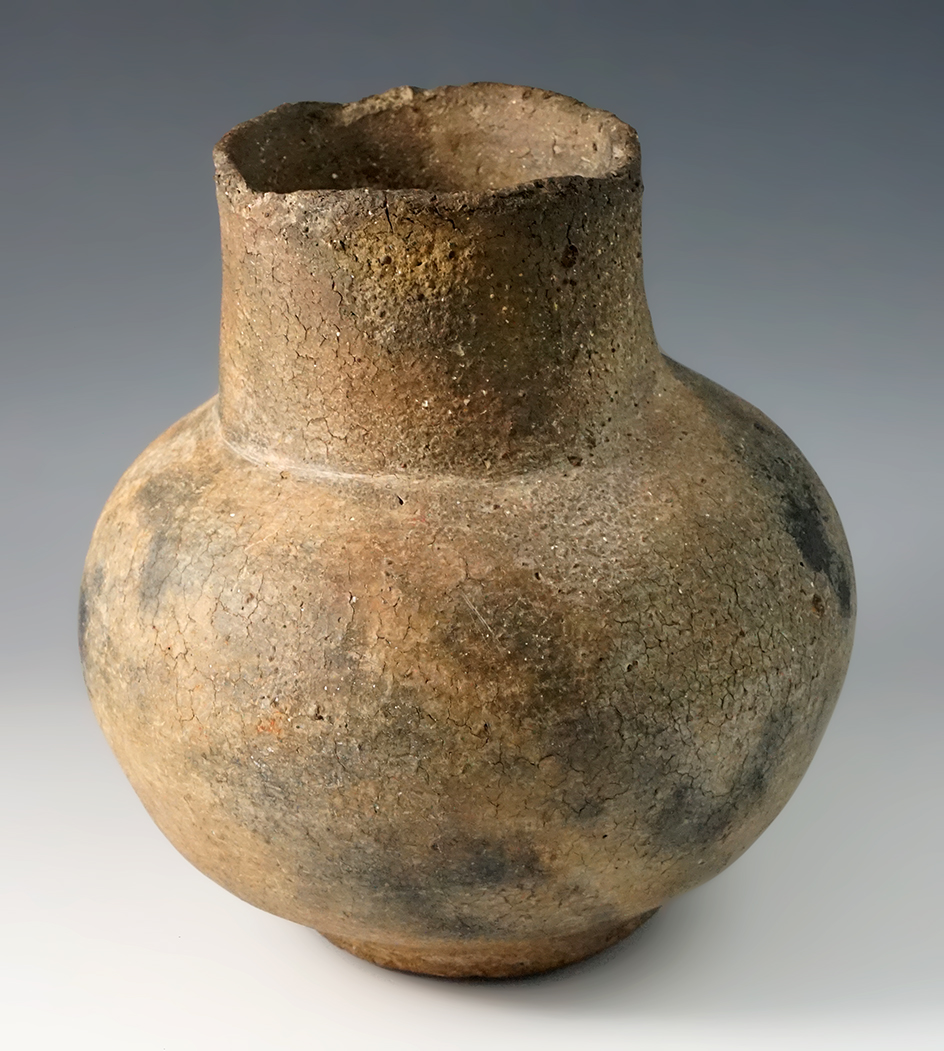 6" Tall by 5 1/2" wide Mississippian Water Bottle found at the Big Eddy in St. Francis Co., AR.
