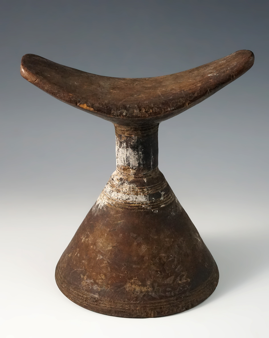 6 1/4" African Igbo tribe Wood Headrest that is nicely carved and decorated from the 1800s. 