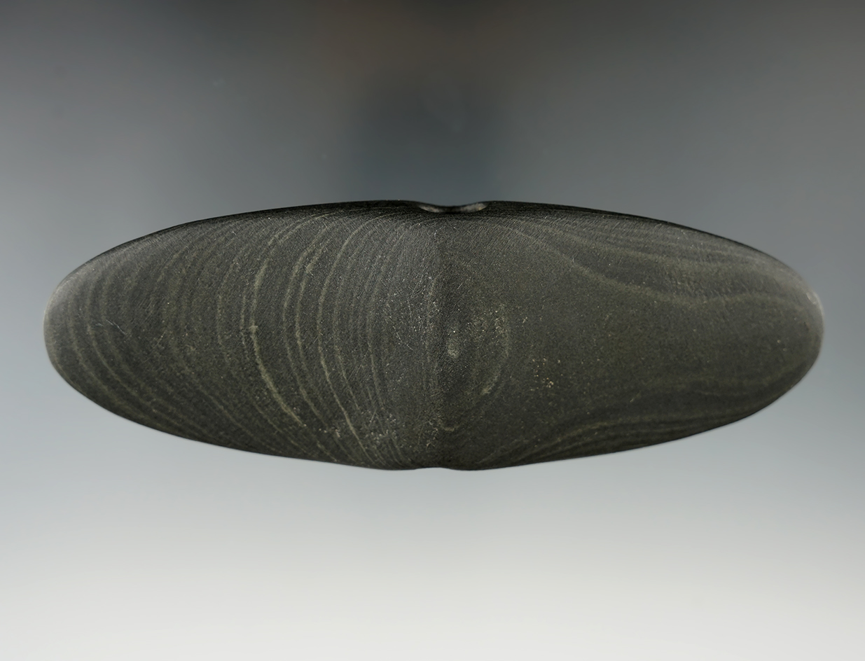 5 1/2" Banded Slate Bannerstone - Wayne Co., Ohio. Surface has been cleaned. Ex. Dilley