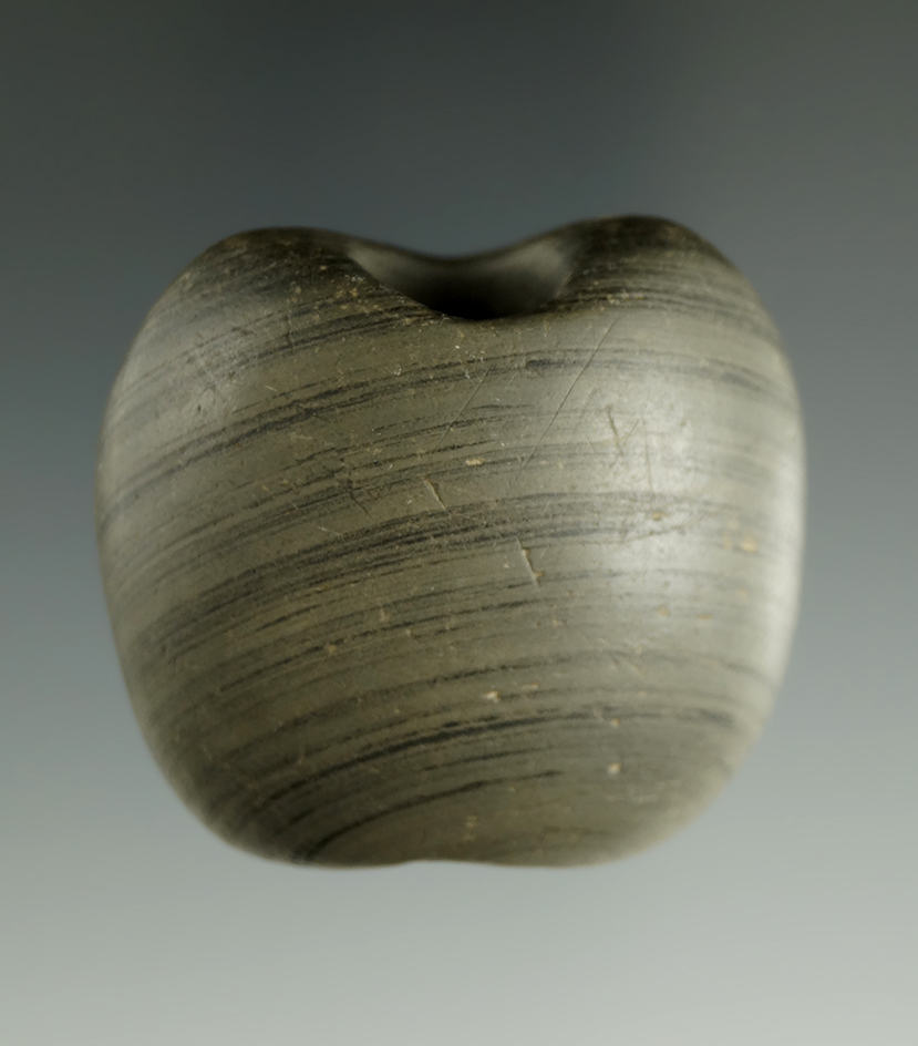 1 5/8" Banded Slate Bannerstone found in Liberty Twp., Wood Co., Ohio. Ex. Doug Hooks.