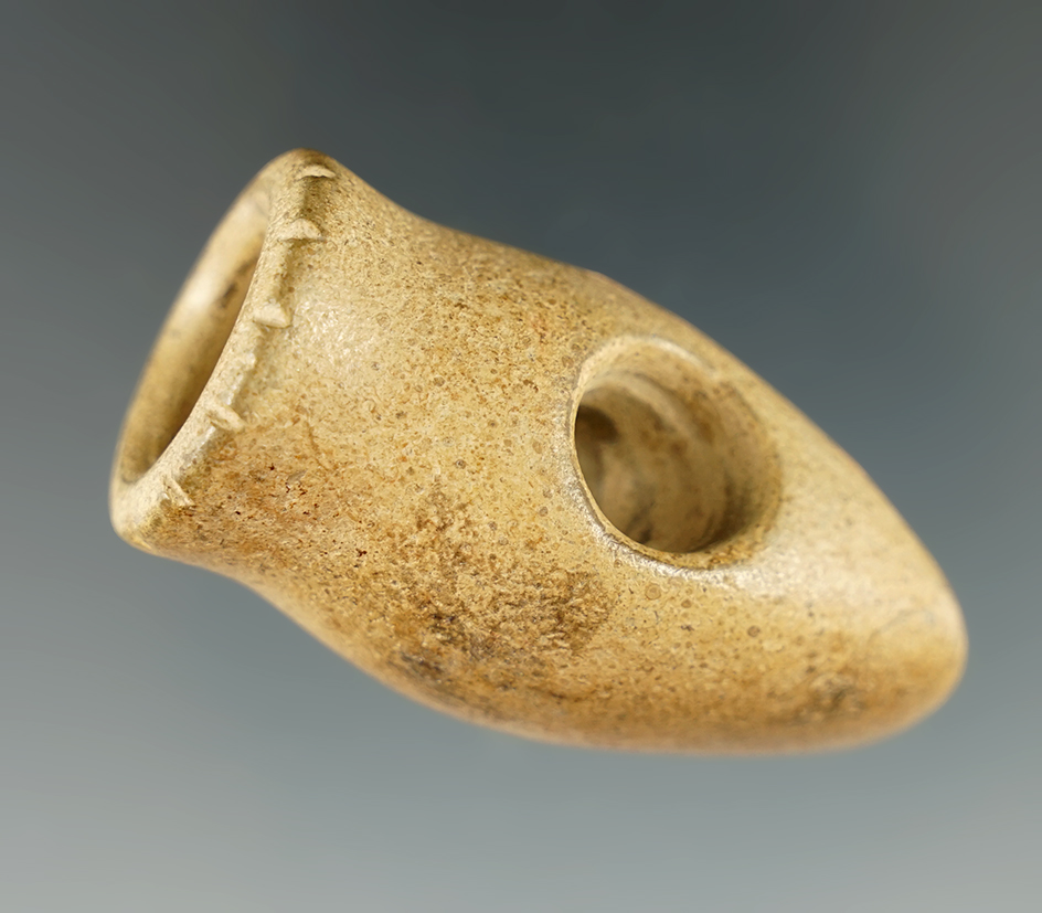 2" Stone Vase Pipe with a tallied bowl, found in Mason Co., West Virginia.