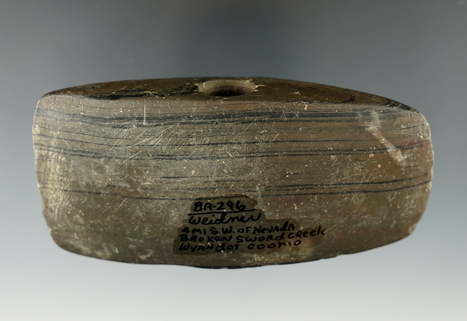 4" Double Bit Axe Bannerstone found near Broken Sword Creek in Wyandot Co., Ohio.