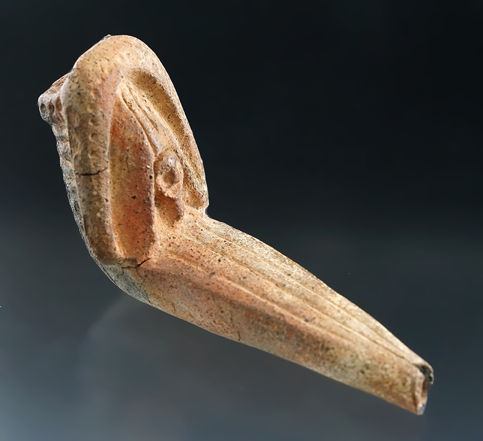 4" Clay Iroquois Escutcheon "man in Arbor" Pipe with no restoration or breaks.  New York.