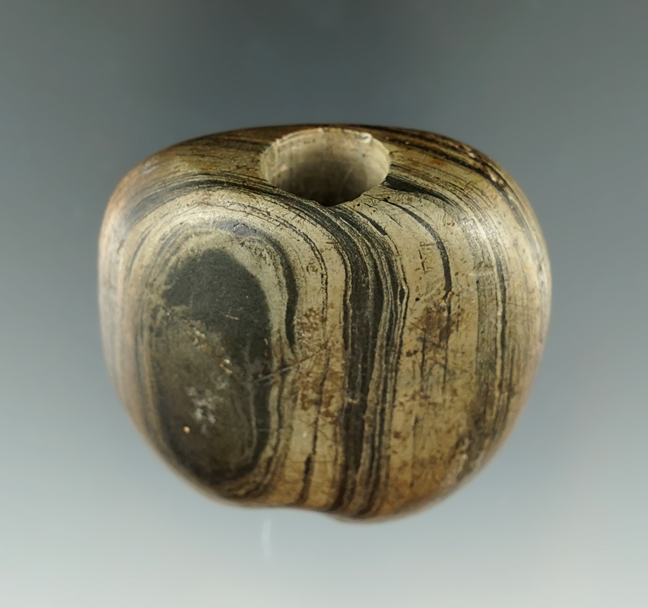 1 5/8" Glacial Slate Bannerstone found in Adams Co., Ohio. Very nice banding.