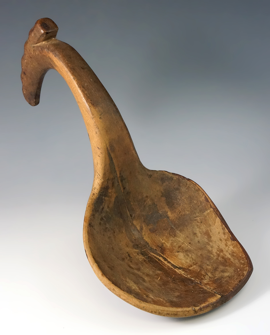 10 1/2" Hand carved Iroquois Wood Ladle with the nicely styled handle.