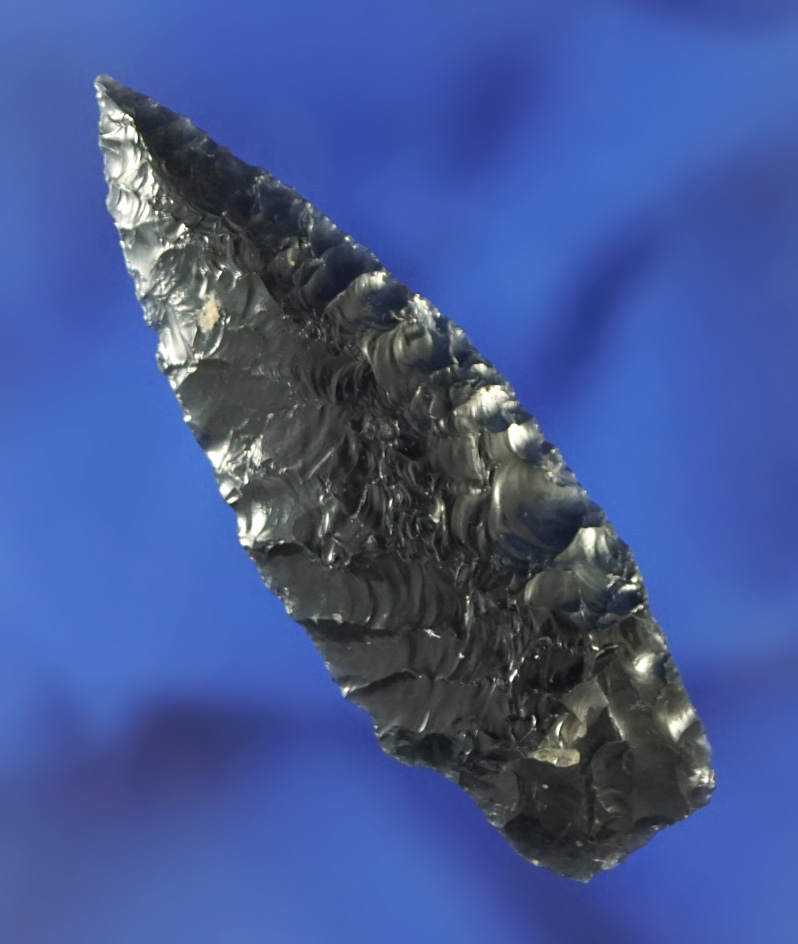 2 3/16" obsidian Paleo Windust found near Tule Lake, California.