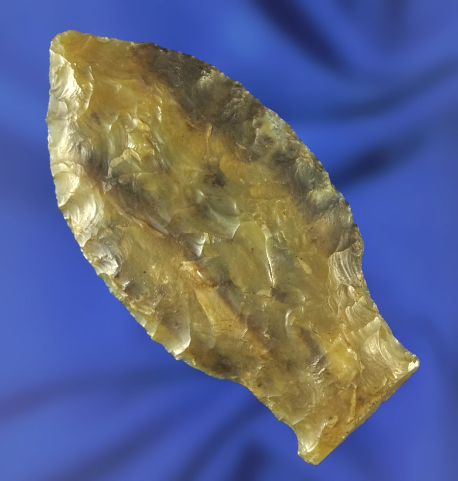 Exceptional! 2 3/4" well flaked and uniquely styledagate Knife with an anciently salvaged base. WA.