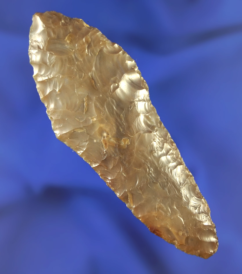 Exceptional material quality on this 3 1/2" Columbia Plateau Bi-pointed Knife - Stermer COA.