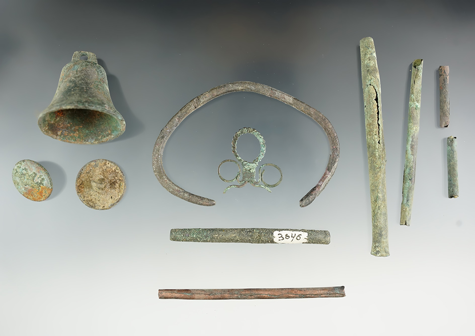 Group of assorted copper artifacts and trade goods found near the Columbia River, Oregon.