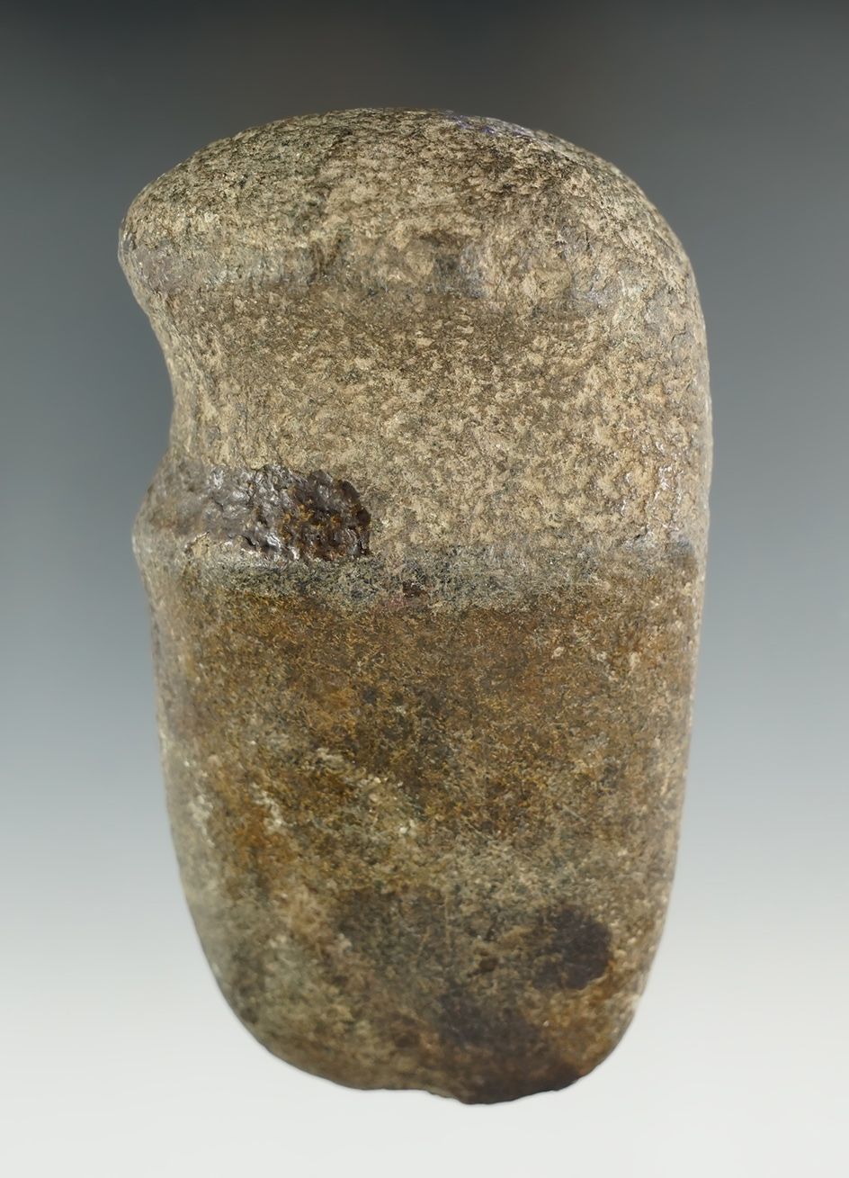 4 3/8" long 3/4 grooved Raised Ridge Axe that is heavily patinated found in Columbia City, Indiana.