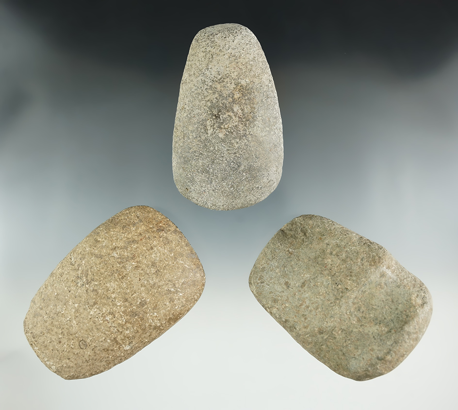 Set of three stone tools including two Celts and a grooved Hammerstone.Hillsdale Co., Michigan.