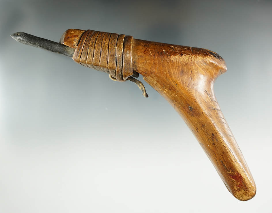 Tlingit wood handled Adze made from red Cedar with a stone bit found in the Pacific Northwest.